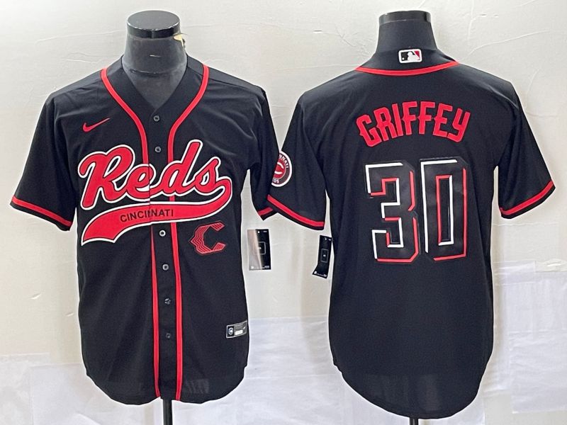 Men Cincinnati Reds #30 Griffey Black Co Branding Nike Game MLB Jersey style 4->women mlb jersey->Women Jersey